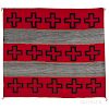 Navajo Hubbell Revival Blanket, c. 1895, woven in commercially spun and dyed single-ply wool in black, red, and gray, with typical band