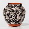Acoma Polychrome Pottery Olla, 20th century, "Acoma" written on the base, high shoulder with repeated black and white flower motifs, (f