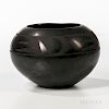 San Ildefonso Black-on-black Pottery Bowl, Maria and Santana, with abstract design above shoulder, (surface wear), ht. 3 3/4 in.