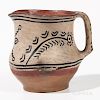 Southwest Polychrome Pottery Jug, Tesuque, c. 1920s, black painted designs on cream ground, ht. 5 3/4 in.