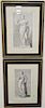 Set of five framed engravings of classical figures, Mnemosine, Erato, Euterpe, and Bachans, 15 1/2" x 8 1/4".