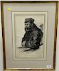 Willem de Zwart (1862-1931), charcoal and ink on paper, portrait of a man, Wde Zwart, having Schwarz Philadelphia label on verso, 13...