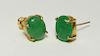 PR Chinese 10K Gold & Apple Green Jade Earrings