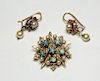 14K Gold Pearl Opal Star Brooch & Earrings