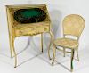 20C. American White Paint Decorated Desk & Chair
