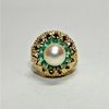 Lady's Synthetic Emerald & Pearl 18K Gold Ring