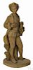 Carved pine figure of a young man with a basket of fruit, 46'' h.