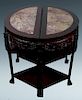 PAIR OF DEMI-LUNE HUALI AND MERBLE TABLES