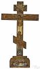 Russian oil on wood crucifix-form icon, 18th/19th c., 35 1/4'' h.