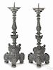 Pair of German pewter Rococo-form ecclesiastical pricket sticks