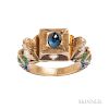Renaissance Revival Gilt-Silver, Sapphire, and Enamel Ring