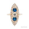 Gold, Sapphire, and Diamond Navette Ring