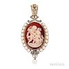 Antique Gold, Hardstone Cameo, and Split Pearl Pendant