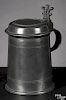 Austrian pewter tankard or Walzenkrug, 18th c., bearing the touch of Andreas Bok of Linz