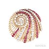 18kt Gold, Ruby, and Diamond Clip Brooch