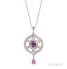 18kt White Gold, Pink Sapphire, and Diamond Pendant