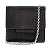 A Bottega Veneta Black Intrecciato Flap Handbag, 8.5" H x 9" W x 2.25" D; Strap drop: 13.5".