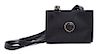 A Gianni Versace Black Leather Medusa Medallion Shoulder Bag, 6.25" H x 9.25" W x 2.75" D; Strap drop: 19.25".
