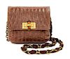 A Lanvin Chocolate Brown Leather Mini Pop Happy Crossbody Bag, 6.75" H x 7" W x 2" D; Strap Drop: up to 22.5".