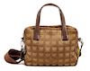 A Chanel Brown Nylon Travel Line Handbag, 8" H x 10" W x 4" D; Handle drop: 4.5".