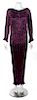 A Patricia Lester Black Currant Mousse Silk Hand Pleated Gown, No size.