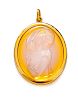 A Lalique Pink Opalescent Clemence Lady Cameo Pendant, 1.75" H x 1.5" W.