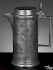 Belgian pewter spouted measure, 19th c., the cylindrical body of one-liter capacity