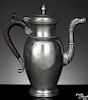 Belgian pewter coffee pot or Kaffekanne, 19th c., with a relief cast zoomorphic spout