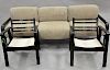 Three piece mid century group to include tube metal sofa along with black painted armchairs. lg. 88 in. There are scratches to the f...