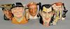 Group of five Royal Doulton character jugs including Count Dracula, Golfer, The Poacher, Boat Maker, and Blacksmith. ht. 6 in. to 7 ...