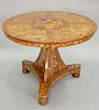 Marquetry inlaid round top table, (top as is), top diameter 41 inches, 20th century.