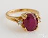 14K yellow gold ruby and diamond ring