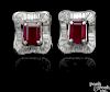 Pair of 18K white gold ruby and diamond earrings