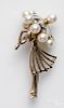 14K yellow gold figural pearl brooch