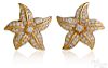 Pair of 14K yellow gold diamond starfish earrings