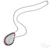 14K white gold opal, ruby and diamond necklace