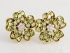 Pair of 18K gold green quartz diamond earrings