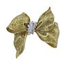 18k Gold Diamond Bow Brooch Pin