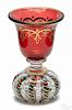 Antique paperweight spill vase with a ruby flash bowl and torsade base, 3 5/8'' h.