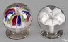 Two antique umbrella flower pedestal paperweights, probably Millville, 3 1/4'' h. and 3 1/2'' h.