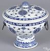 Chinese late Qing dynasty blue and white porcelain warming dish and cover, 7 1/2'' h.