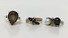 3- 14KT GOLD RINGS, DOUBLE PEARL, TOPAZ &