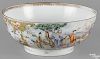 Chinese export porcelain punch bowl, late 18th c., the interior with a European frigate
