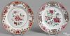 Chinese export porcelain famille rose plates, 18th c., with pink floral decoration, 8 3/4'' dia.