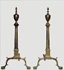 PR OF 18THC. URN TOPPED CHIPPENDALE BRASS ANDIRONS
