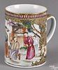Chinese export porcelain mandarin palette mug, early 19th c., 5'' h.