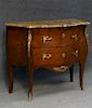 FRENCH BOMBAY 2 DR COMMODE W/ MARBLE TOP & INLAY