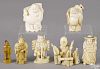 Seven Japanese Meiji period carved ivory netsuke.