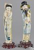 Pair of Chinese carved and polychrome decorated ivory figures of a man and woman, late 19th c.