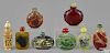 Eight Chinese snuff bottles, to include five Peking glass examples